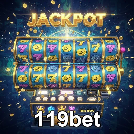 Imagem de slot machines com o logo 119bet patrocinando jogos de cassino online.