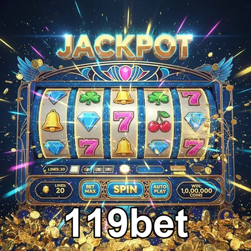 Imagem de slots do 119bet, site de jogos, com rolos coloridos e símbolos de apostas.